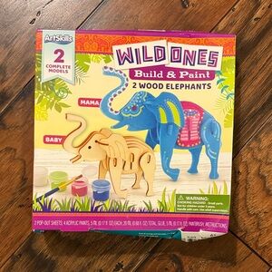 Wild Ones Build & Paint 2 Wood Elephants Mama and Baby Art Skills Set NIB